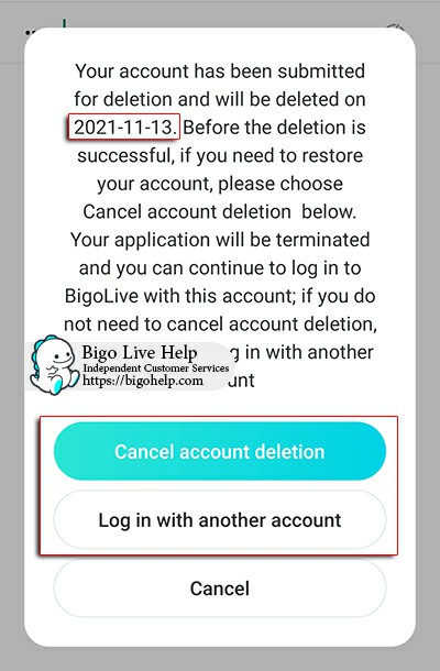 9. To cancel deleting your account click on cancel account deletion.