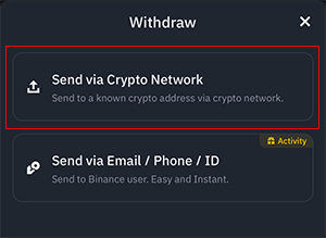 Choose Send via Crypto Network